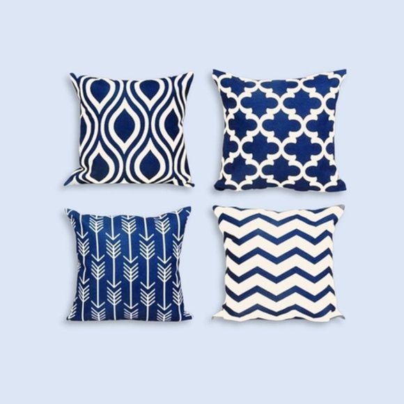 New Canvas Blue and Beige Pattern Pillow Covers pk of 4 ( 17×17") - Picture 1 of 8